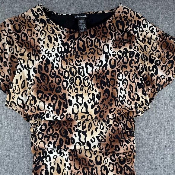Delusional Mini Bodycon‎ Sexy Dress Animal Print Ruched Small Flutter Sleeves - Picture 3 of 11